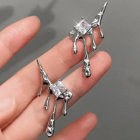 🔵𝟲𝟱%𝗢𝗙𝗙 𝗯𝘂𝗻𝗱𝗹𝗲𝘀 𝟯+🔵 NEW Oozing Rhinestone Contemporary Drop Earrings - Picture 5 of 17